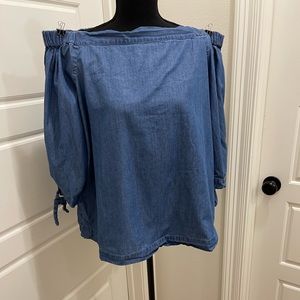 Loft Denim Off the Shoulder Blouse with 3/4 Sleeves - Size XL